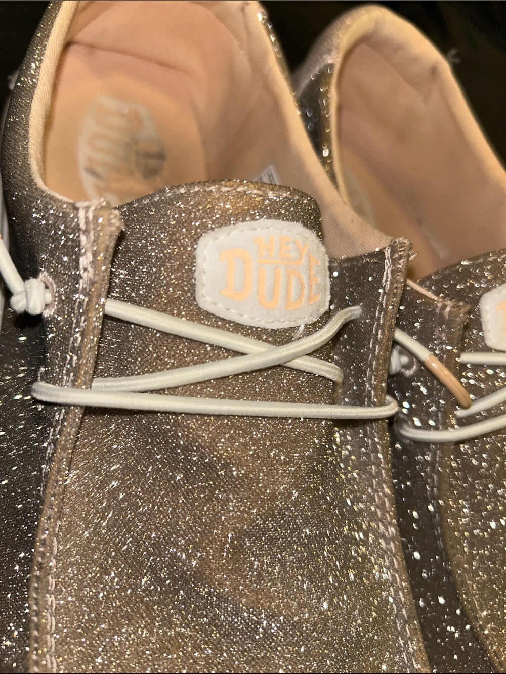 Hey Dude Wendy Metallic Sparkle Rose Gold Glitter Foam Slip On Shoes 10 Pink - Picture 3 of 12